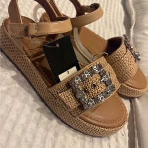 Art Class Tan Girls Sandals with Sparkling Buckle